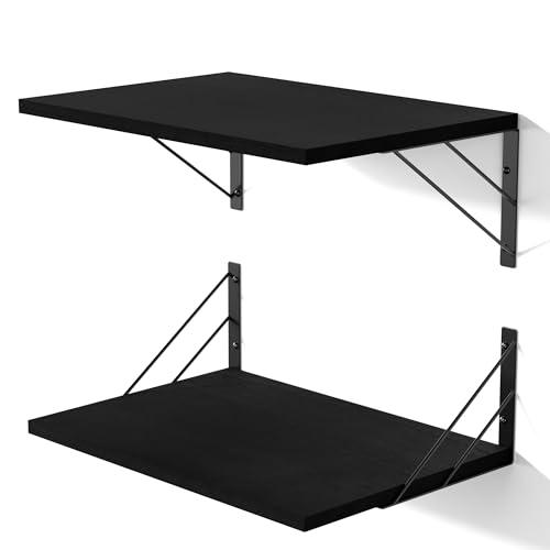 Love-KANKEI Wide Floating Shelves for Wall, Black 16" W x 12" D Large Deep Wood Wall Shelves for Storage in Bathroom, Bedroom, Living Room, and Kitchen Set of 2