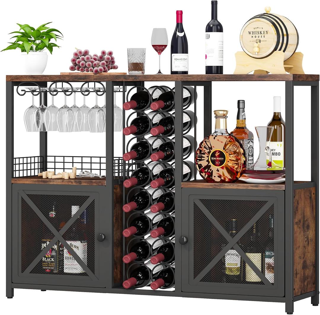 Homeiju Mini Bars for Home, Wooden Coffee Bar Cabinet, Modern Liquor Cabinet for Liquor and Glasses, Farmhouse Buffet Wine Cabinet with Storage Sideboard for Home Kitchen Dining Room, 37"W x 11.8"D x 34.64"H