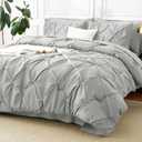 CozyLux King Size Comforter Set Light Grey, 7 Pieces Pintuck Bed in A Bag Gray Comforter King Size, Pinch Pleat Bedding Set with All Season Comforter, Sheets, Pillowcases & Shams