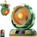 Camping LED Fan with Light, 40000mAh Rechargeable Battery Powered Outdoor Tent Fan with Light and Hook, 6 Speed, Personal USB Desk Fan for Camping, Fishing, Power Outage,Hurricane, Worksite (M23-Green)