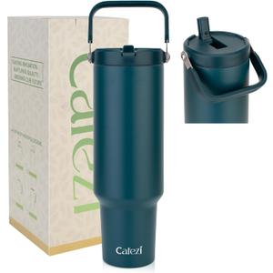 50oz Tumbler with Lid and Straw, Stainless Steel Water Bottles with Flip Straw and Top Handle, Leak Proof, Fits in Cup Holder, Vacuum Insulated Water Bottle for Home, Office, Outdoors, Car