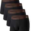 DAVID ARCHY Mens Underwear Moisture Wicking Breathable Bamboo Rayon Seamless Underwear with Support Pouch 4 Pack (Small, Black With 3.5'' Short Leg No Fly)