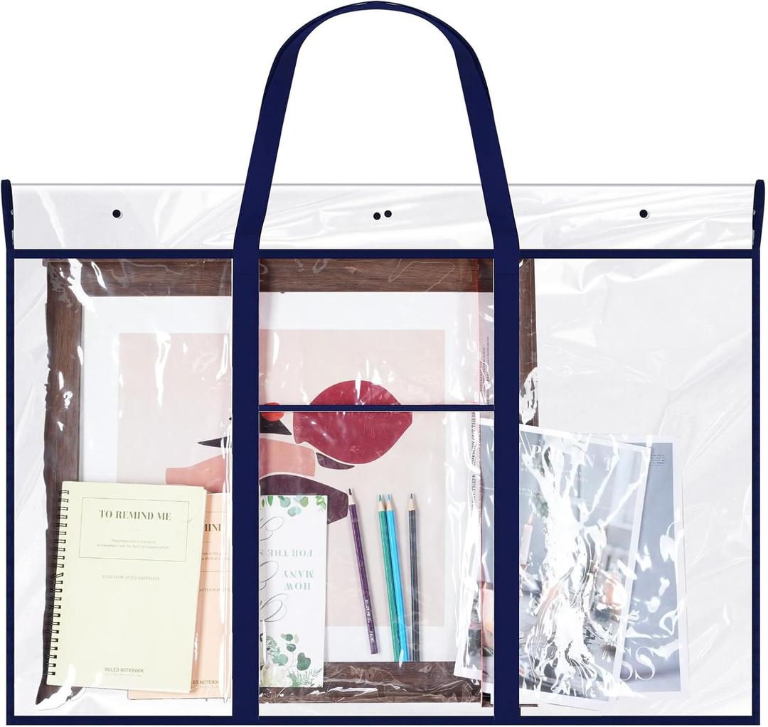 Windyun 1 Pack Large Poster Storage Bag 48" x 36" Bulletin Board Holder Art Portfolio Case PVC Art Portfolio Container Storage Box with Pocket for Classroom Teacher Organization (Blue)