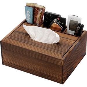 Sumnacon Wood Rectangular Tissue Box Cover - Multifunctional Tissue Holder with Stationery Remote Control Box, Decorative Tissue Pen Remote Organizer for Desktop Livingroom Bedroom Home Office, Yellow