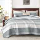 Andency Grey Striped Quilt Queen(90x96Inch), 3 Pieces (1 Striped Quilt and 2 Pillowcases) Patchwork Bedspread Coverlet Set, Soft Lightweight Quilted Bedding Set