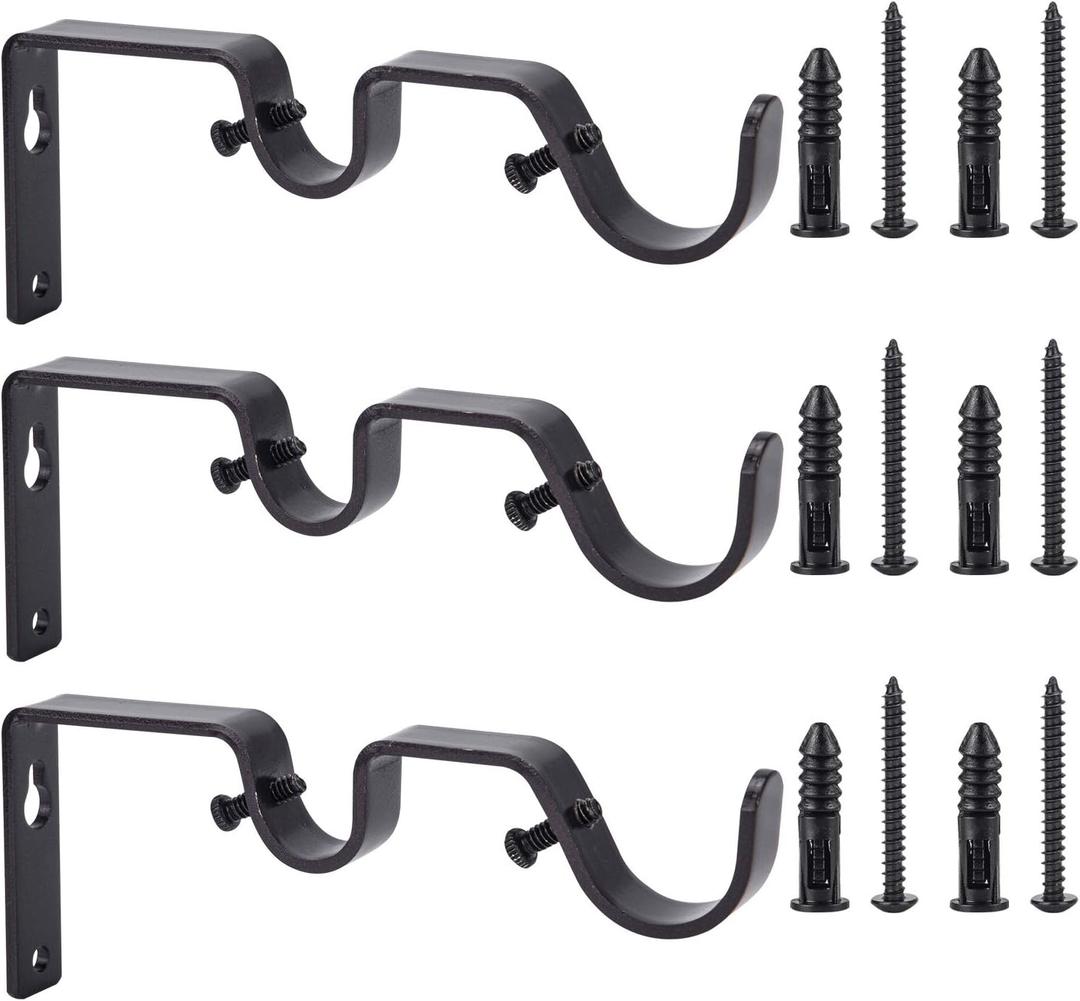 Ycolnaefllr Set of 3 Oil Rubbed Bronze Double Rod Holders Heavy Duty Double Curtain Rod Brackets Double Curtain Rod Hanging Brackets for 1 and 0.7 -Inch Rod