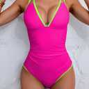 B2prity Women's V Neck One Piece Swimsuit Tummy Control Slimming Bathing Suit Double Straps Crisscross Back Swimwear (XL)