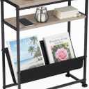 Narrow End Table for Small Spaces - Slim Side Table with Magazine Holder,2 in 1 Design Narrow Coffee Table Living Room,Skinny Bedroom Nightstand Thin Side Magazine Table,Oak