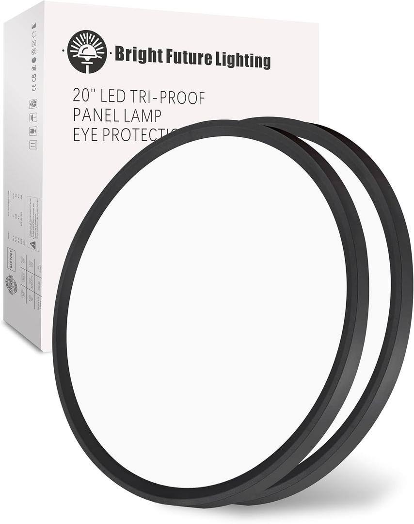 20 Inch Large LED Flush Mount Ceiling Light Fixture,Round 40w 4350lm 3000k,4000k,6000k CCT Selectable, Modern Flat Panel Super Slim Led Ceiling Light,for Living Dining Kitchen Room (2Pack-Black)