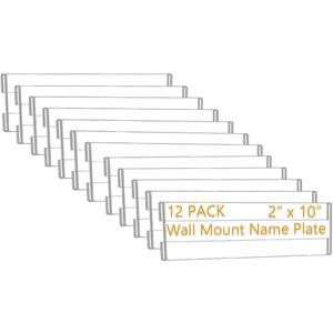 12 Pack 10"W x 2"H Acrylic Office Name Plates Name Labels for Wall, Clear Sign Holder for Wall Display, with Adhesive Backing