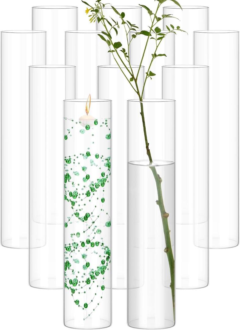 12 Pack Glass Cylinder Vases 16 Inch Tall Clear Flower Vase for Centerpieces, Hurricane Floating Candle Holder Wedding Decorations, Floral Vase Bulk for Table Shelf Party Home Deco (16 x 3.35 Inch)
