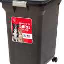 IRIS USA Dog Food Storage Container 58 lbs, Attachable Wheels, for Dog Cat Birds and other Pets, Food Storage Bin, Keep Fresh, Easy Mobility, BPA Free - Made in the USA, Black (Smoke)
