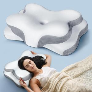 Osteo Sustained Cervical Health Neck Pillow, Contour Zoned Design Ergonomic Pillow for Pain Relief, No-Temperature Affected Memory Foam Pillows, Cooling Pillow Support Side, Back, Stomach Sleeper (Gray)