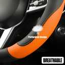 Microfiber Leather D Shaped Steering Wheel Cover, Breathable, Anti Slip, 13.5 inch to 14 inch, Black with Orange