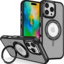 2 x Designed for iPhone 15 Pro Case with Magnetic 360Rotatable Ring Stand [Military Drop Protection] [Compatible with MagSafe] Shockproof Slim Translucent Back Cover for iPhone 15 Pro (Black)