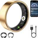 Smart Ring for Women Men Fitness Ring with Heart Rate, Blood Pressure, Blood Oxygen, Sleep Tracker, Step Tracker, IP68 Waterproof Health Ring for iOS & Android, No Subscription Fee (Gold, 8#)