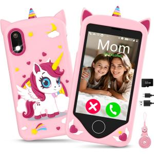 Kids Smart Phone for Girls - Safest Phone for Kid & Teens, Talk & Text - Kids Cell Phone Toy, 4.2'' Touchscreen, Dual Cameras, Games, 32GB Card Pink