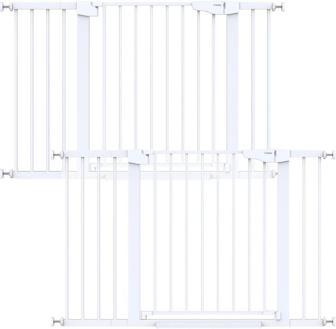 Cumbor 2 Pack 29.7"-48" Baby Gate for Stairs, Mom's Choice Awards Winner-Dog Gate for Doorways, Pressure Mounted Auto-Close Pet Gates for Dogs Indoor, Safety Child Gate with Easy Walk Thru Door,White