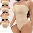 Women's Strapless Shapewear Bodysuit Tummy Control Seamless Sculpted Body Shaper with Removable Straps, Large