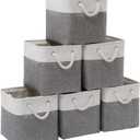 Cube Storage Bins, 6 Pack Collapsible Fabric Storage Cubes, 11 Inch Cube Organizer Bins with Handles (White/Gray)