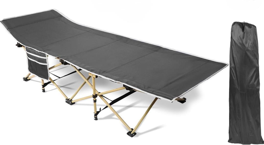 Wenqik 1 Pack 450lbs Max Load Camping Cot for Adults with Carry Bag Portable Folding Outdoor Sleeping Cot Heavy Duty Bed for Traveling Camp Military Office Nap Beach Home Lounging(Gray)