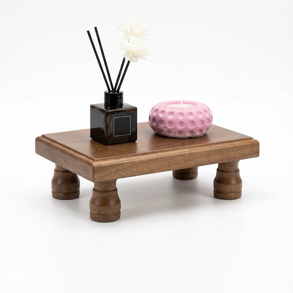 French Country Rustic Wood Riser Pedestal Stand - Kitchen Counter & Table Display, Wooden Decorative Stand for Coffee Table