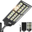 8000W Solar Street Lights Outdoor - Wide Angle Solar Lights Outdoor Dusk to Dawn, Commercial Parking Lot Light Motion Sensor with Remote Control, 7000K LED Street Light IP66 Waterproof (One of the LED panels is no longer working.