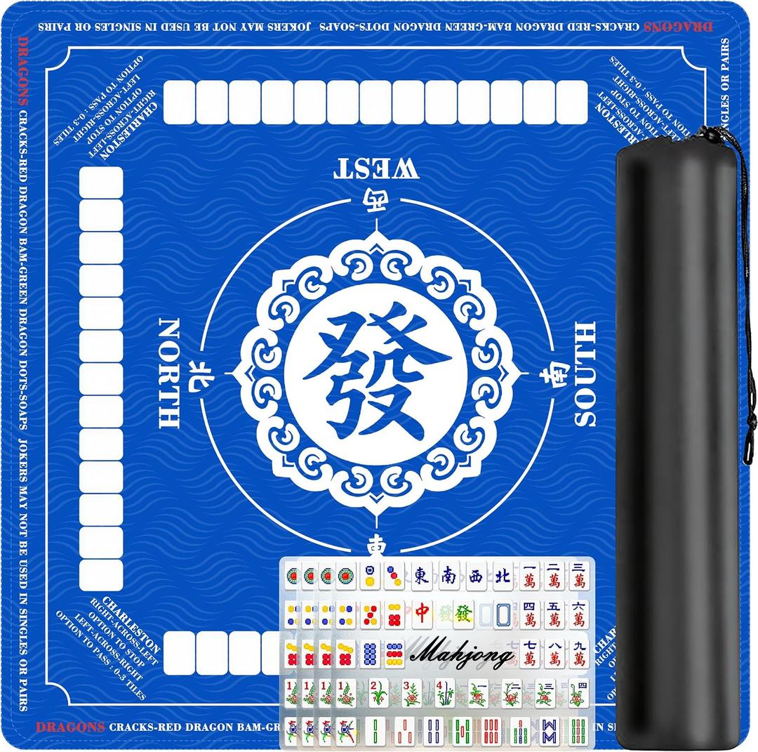 Mahjong Mat with Rules 31.5"x31.5" Anti-Slip Noise Reduction Mah Jongg Mat