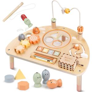 Activity Table for 1 Year Old, Montessori Toys for 1 2 Year Old Girls Boy Gifts, 8 in 1 Wooden Sensory Play Table for Toddler 1-3, Learning Toys for Baby 12-18 Months 1st Christmas Birthday Gifts