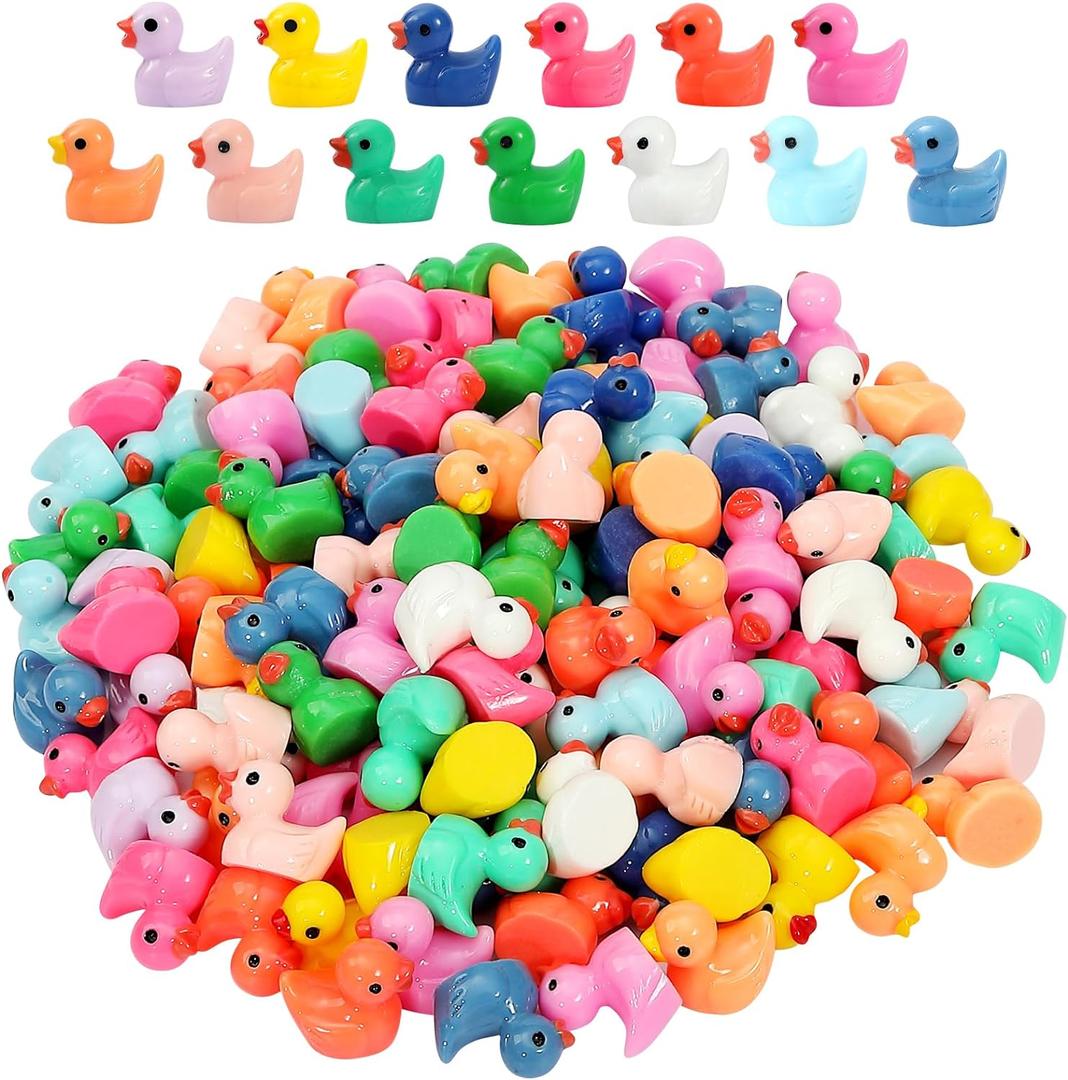 GADIEDIE130Pcs Multicolor Mini Resin Ducks,Miniature Duck Figures Landscape Decorations for Home Hide Prank Game Dollhouse Decor,Garden Aquarium Potted Ornament,School Handmade