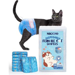 MICOOYO Disposable Cat Diapers, Cat Diapers for Female Cats with Ultra Stretchy, Puppy Diaper Super Absorbent, Fit for Cats in Heat or Incontinence, 20 Count Medium Size