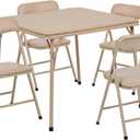 Flash Furniture Mindy Kids 5-Piece Folding Square Table and Chairs Set for Daycare and Classrooms, Children's Activity Table and Chairs Set, Tan