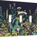 Black Colorful Country Wild Flower Floral Triple Toggle Decorator Outlet Light Switch Wall Plate Cover Spring Bloom Garden Nature Botany Jumbo Decorative 3 Gang Three Device Receptacle Faceplate Cover