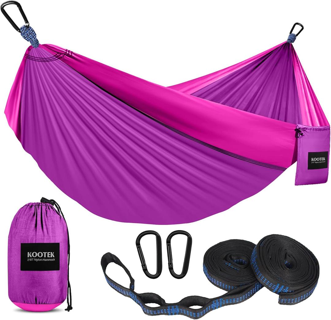 Kootek Camping Hammock, Portable Hammocks with Tree Straps & Attached Carry Bag, Camping Essentials Gear, Perfect for Outside Indoor Hiking Beach Backpack Travel (Large, Bright Violet & Pink)