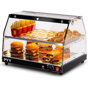 PYY Food Warmer Commercial Countertop - 2-Tier with LED Lighting Food Display Warmer Pastry Disaplay Case Pretzel Warmer Machine