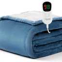 Homemate Heated Blanket Electric Throw - 50"x60" Heating Blanket Throw 1/2/4/6/8 Hours Auto-Off 10 Heat Level Over-Heat Protection Flannel Sherpa ETL Certification, 08 - Light Blue