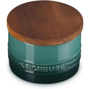 Le Creuset Signature Small Salt Cellar and Storage Canister with Wood Lid, 7 oz., Artichaut