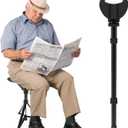 Cane with Seat Portable Walking Stick Folding Chair Lightweight Aluminum Mobility Aid Crutch Chair Height Adjustable with Carry Bag for Seniors Elderly Handicap Waiting/Queuing/Fishing (Black)