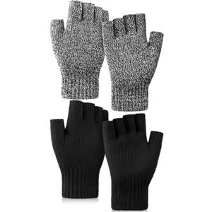 Glooarm 2 Pairs Fingerless Gloves for Women Men Winter Thick Caremere Warm Knit Stretchy Unisex Adults (M)
