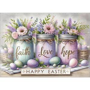 Easter Diamond Art Kits for Adults, Faith, Hope, Love Wishing Bottle Diamond Painting Kits for Adults Beginners, 5D DIY Full Drill Diamond Dots Paintings Gem Arts Crafts for Home Wall Decor 16x12 In (JX0023-US)