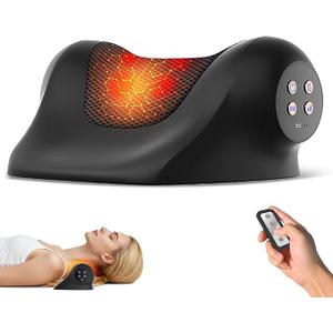 Ringco Neck Massager with Heat, Red Light & Vibration Adjustable, Heated Neck Stretcher with 3 Modes, Rechargeable Cervical Traction Device for Pain Relief & Muscle Relaxation, Christmas Gift (Black)