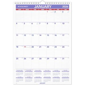 AT-A-GLANCE 2026 Wall Calendar, 12" x 17", Medium Tall (PM22826)