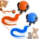 2PCS Interactive Cat Toy for Indoor Cats, Speedy Ball with Tail, Automatic Moving Cat Balls for Bored Indoor Adult Cats, Two Speed Adjustment,360Automatic Rolling Ball Toy (Blue+Orange)