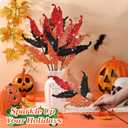 HyDren 10 Pcs Christmas Glitter Leaves Large Ornaments for Christmas Tree Picks Sprays Artificial Stems Branches Twigs Sprigs Floral for Xmas Tree Wreath Garland Vase DIY Decor(Red Black Orange)