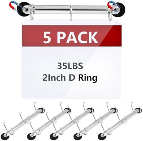 DLUGOPIS 5 Pack 3 Ring Magnetic D Ring Binder, 2 inch, Silver, Letter Size, 35 Pound Pull Force, Metal
