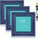 LaVie Home 5x5 inches Picture Frames (3 Pack, Bule) Rustic Photo Frame Set with High Definition Glass for Wall Mount & Table Top Display