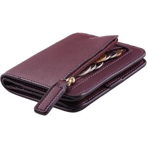 Toughergun Womens Small Slim Leather Wallet with RFID Protection, Compact Bifold Mini Purse with Clear ID Window (12 ReNapa Red Wine)