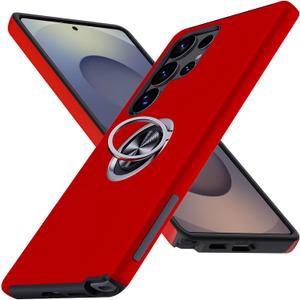for S25 Ultra Case, Military-Grade Shockproof Cover, with Ring Holder Kickstand Rotatable, for Samsung Galaxy S25 Ultra Case, Slim Fit Protective Case for Galaxy S25 Ultra Case, 6.8, Red