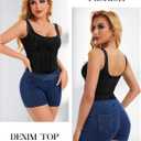 Denim Corset Top for Women Going Out Jean Crop Tank Tops Trendy Sleeveless Slim Fit Workout Denim Bustier (Black, L)