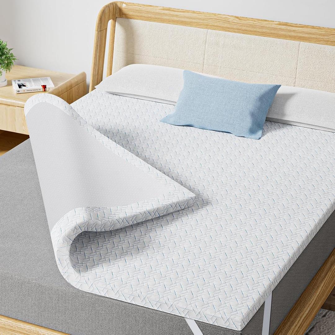 2 Inch Queen Mattress Topper, Premium Soft Cooling Sleep Gel Memory Foam, Non-Slip Design with Removable & Washable Cover
